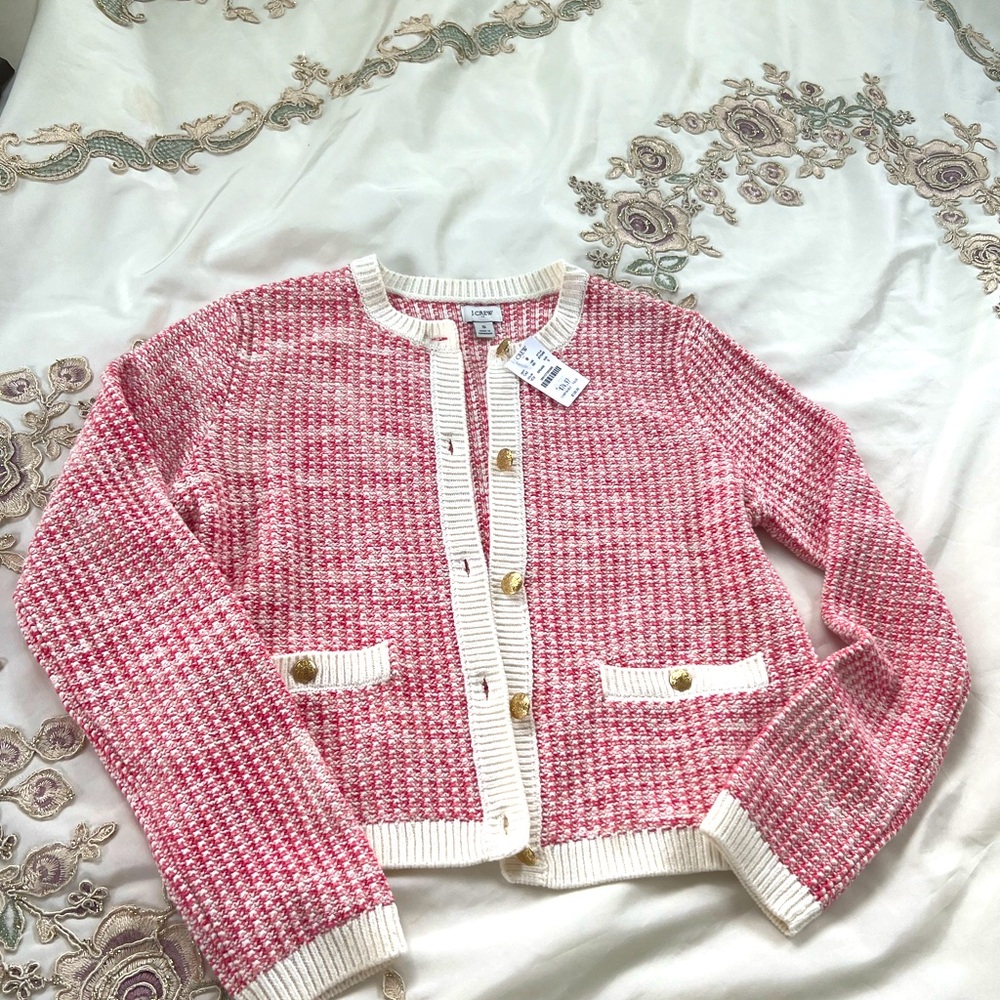 J. Crew Factory Pink and White Cardigan